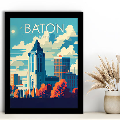 Baton Rouge Retro Art Print, Baton Rouge City Wall Art, Framed Art Print, Picture Framed, Painting Art