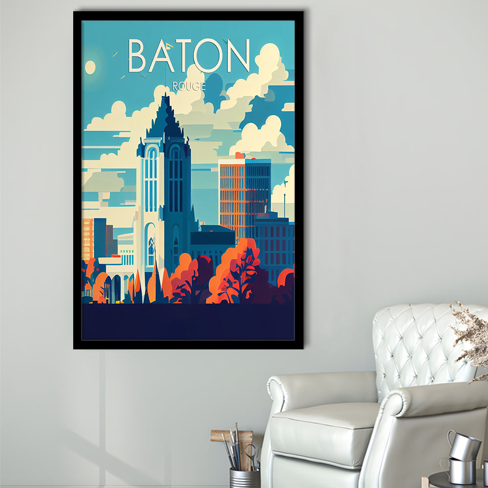 Baton Rouge Retro Art Print, Baton Rouge City Wall Art, Framed Art Print, Picture Framed, Painting Art