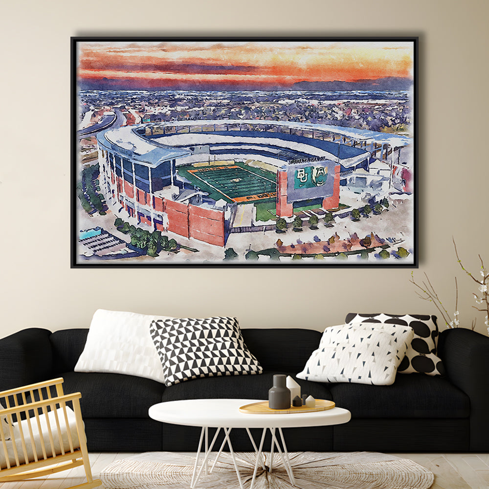 Baylor Bears, McLane Painting Stadium Watercolor, Sport Gift Art, Framed Canvas Print Wall Art