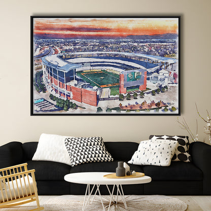 Baylor Bears, McLane Painting Stadium Watercolor, Sport Gift Art, Framed Canvas Print Wall Art