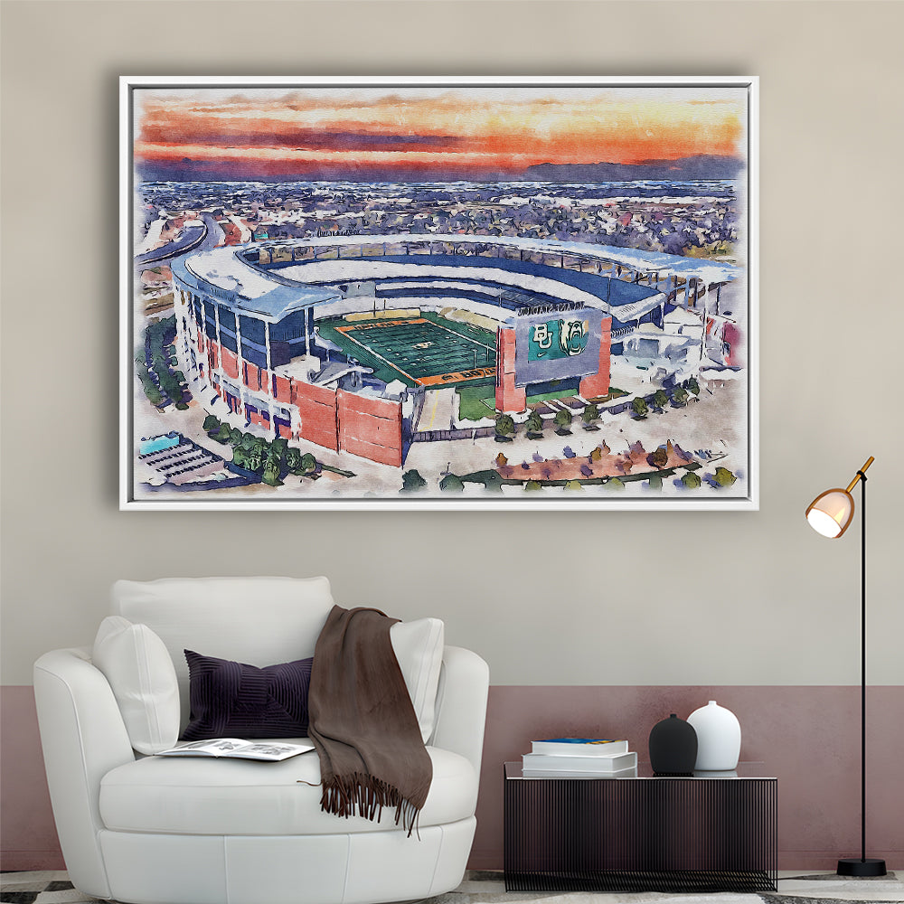 Baylor Bears, McLane Painting Stadium Watercolor, Sport Gift Art, Framed Canvas Print Wall Art
