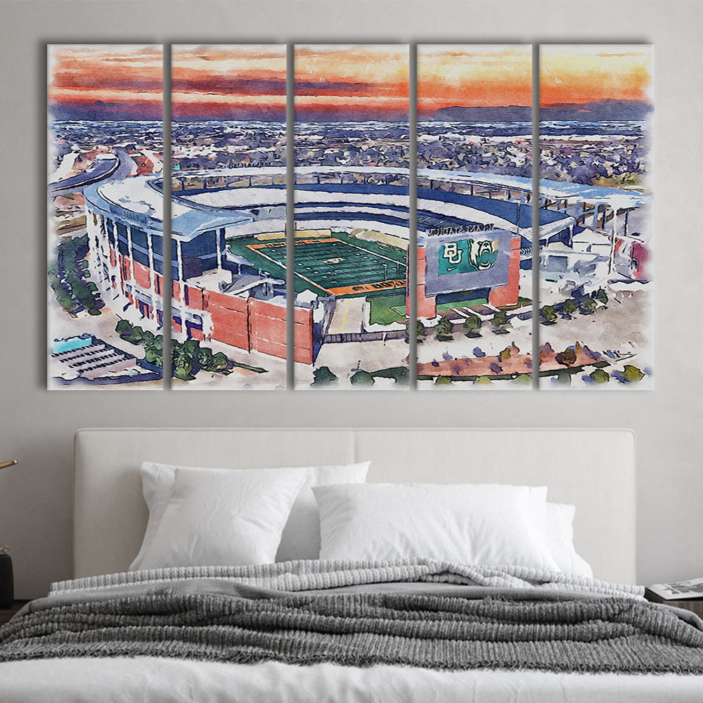 Baylor Bears, McLane Painting Stadium Watercolor, Sport Art, Extra Large Canvas Print Wall Art