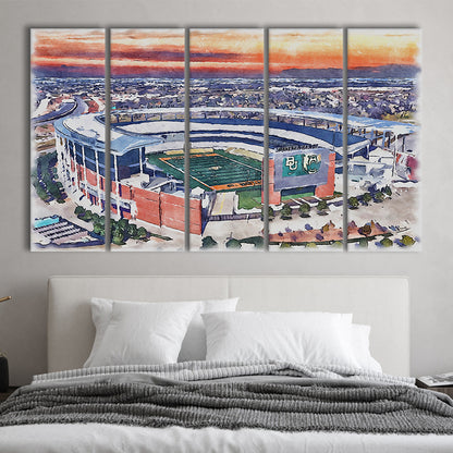 Baylor Bears, McLane Painting Stadium Watercolor, Sport Art, Extra Large Canvas Print Wall Art