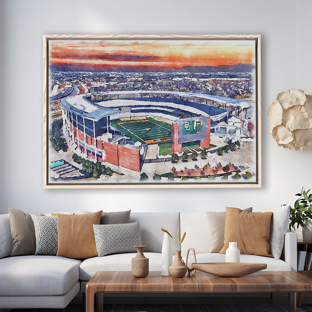 Baylor Bears, McLane Painting Stadium Watercolor, Sport Gift Art, Framed Canvas Print Wall Art