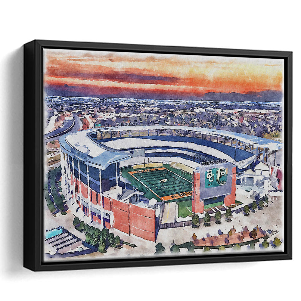 Baylor Bears, McLane Painting Stadium Watercolor, Sport Gift Art, Framed Canvas Print Wall Art