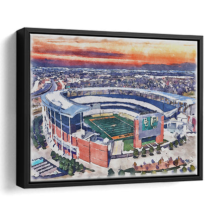 Baylor Bears, McLane Painting Stadium Watercolor, Sport Gift Art, Framed Canvas Print Wall Art