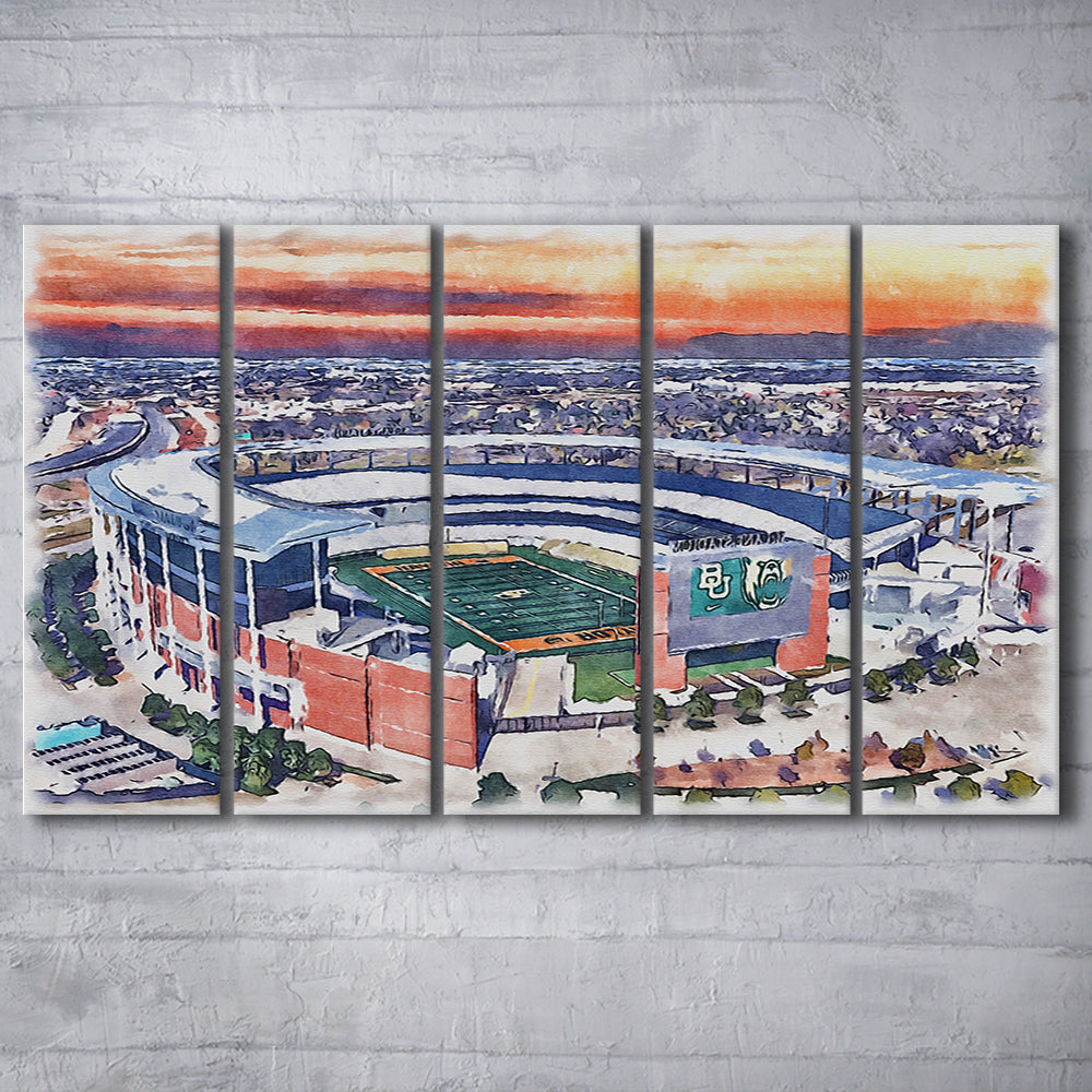Baylor Bears, McLane Painting Stadium Watercolor, Sport Art, Extra Large Canvas Print Wall Art