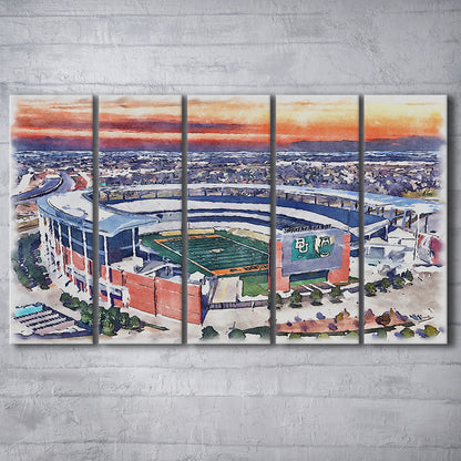 Baylor Bears, McLane Painting Stadium Watercolor, Sport Art, Extra Large Canvas Print Wall Art