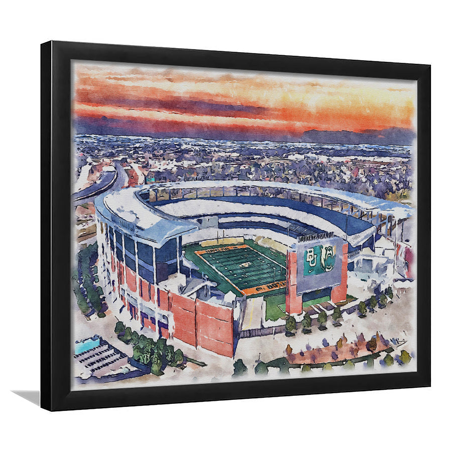 Baylor Bears, McLane Painting Stadium Watercolor, Sport Gift Art, Framed Art Print Wall Decor