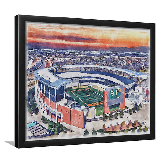 Baylor Bears, McLane Painting Stadium Watercolor, Sport Gift Art, Framed Art Print Wall Decor