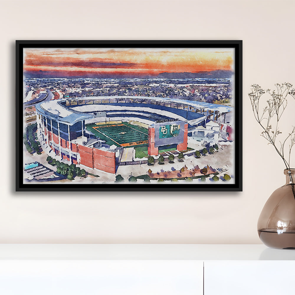 Baylor Bears, McLane Painting Stadium Watercolor, Sport Gift Art, Framed Canvas Print Wall Art