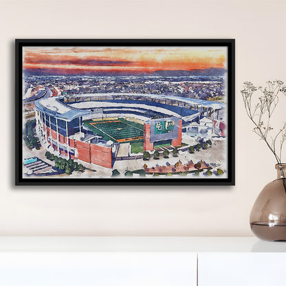 Baylor Bears, McLane Painting Stadium Watercolor, Sport Gift Art, Framed Canvas Print Wall Art