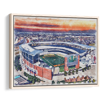 Baylor Bears, McLane Painting Stadium Watercolor, Sport Gift Art, Framed Canvas Print Wall Art