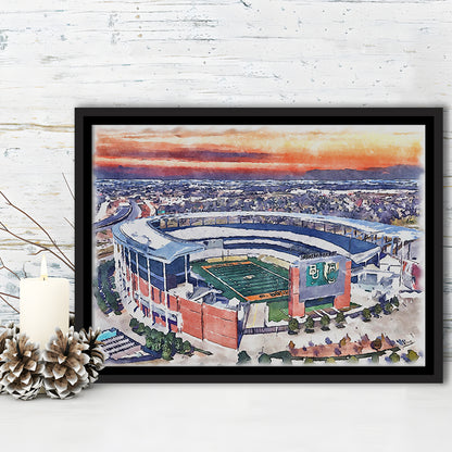Baylor Bears, McLane Painting Stadium Watercolor, Sport Gift Art, Framed Canvas Print Wall Art