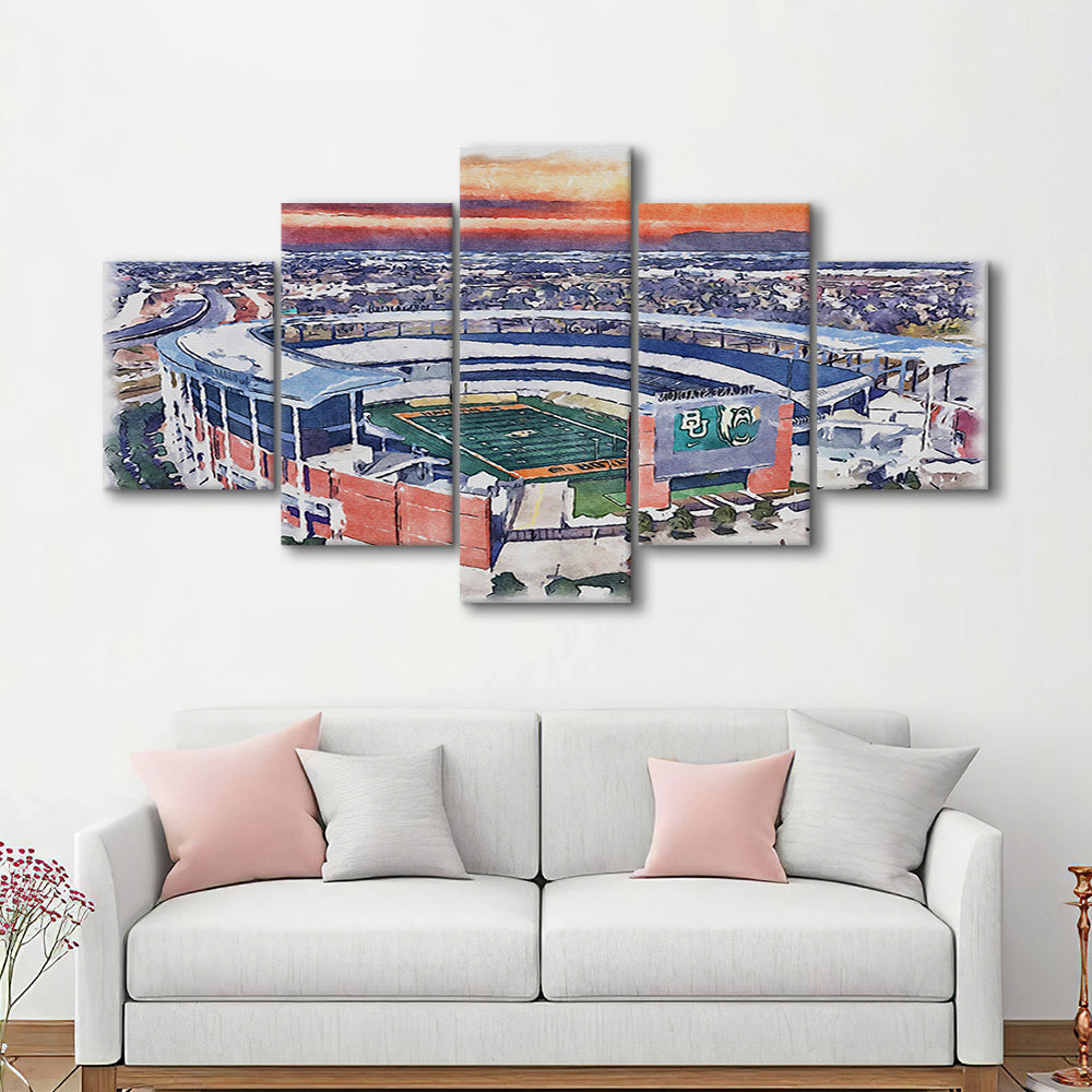 Baylor Bears, McLane Painting Stadium Watercolor, Sport Art, Mixed 5 Panel, Canvas Print Wall Art