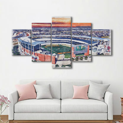 Baylor Bears, McLane Painting Stadium Watercolor, Sport Art, Mixed 5 Panel, Canvas Print Wall Art