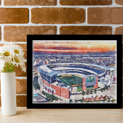 Baylor Bears, McLane Painting Stadium Watercolor, Sport Gift Art, Framed Art Print Wall Decor
