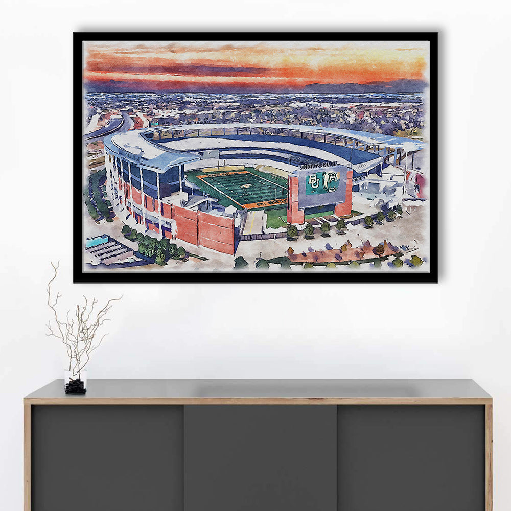 Baylor Bears, McLane Painting Stadium Watercolor, Sport Gift Art, Framed Art Print Wall Decor