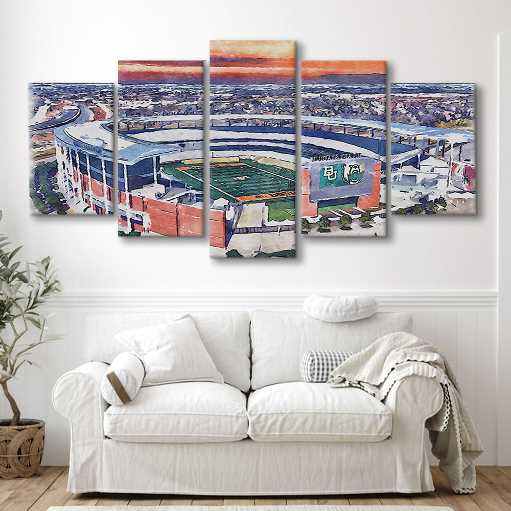 Baylor Bears, McLane Painting Stadium Watercolor, Sport Art, Mixed 5 Panel, Canvas Print Wall Art