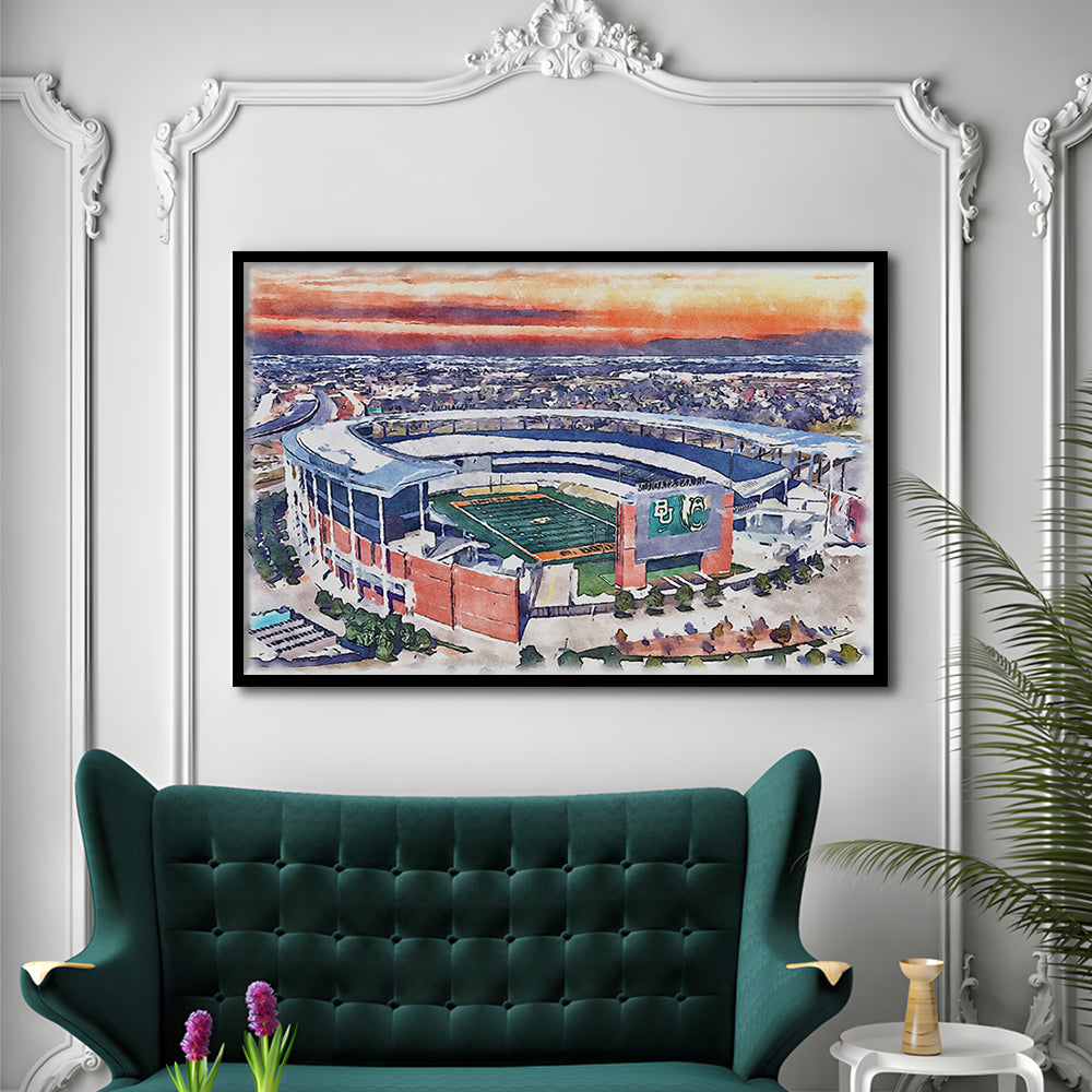 Baylor Bears, McLane Painting Stadium Watercolor, Sport Gift Art, Framed Art Print Wall Decor