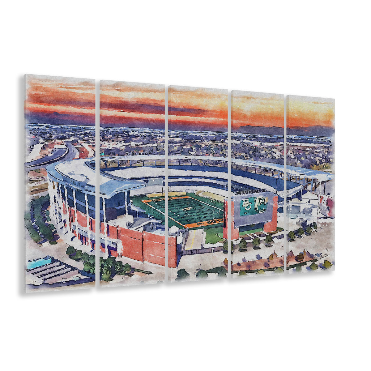 Baylor Bears, McLane Painting Stadium Watercolor, Sport Art, Extra Large Canvas Print Wall Art