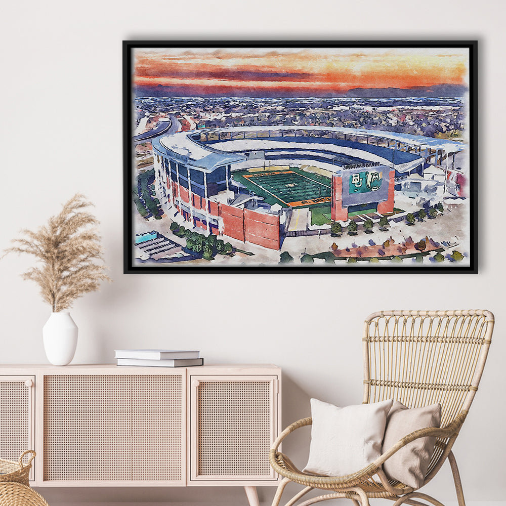 Baylor Bears, McLane Painting Stadium Watercolor, Sport Gift Art, Framed Canvas Print Wall Art