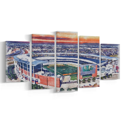 Baylor Bears, McLane Painting Stadium Watercolor, Sport Art, Mixed 5 Panel, Canvas Print Wall Art