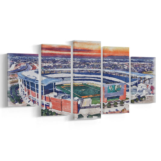 Baylor Bears, McLane Painting Stadium Watercolor, Sport Art, Mixed 5 Panel, Canvas Print Wall Art