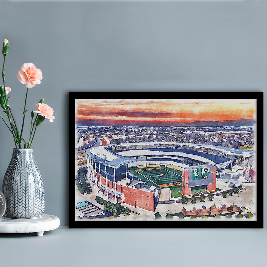 Baylor Bears, McLane Painting Stadium Watercolor, Sport Gift Art, Framed Art Print Wall Decor