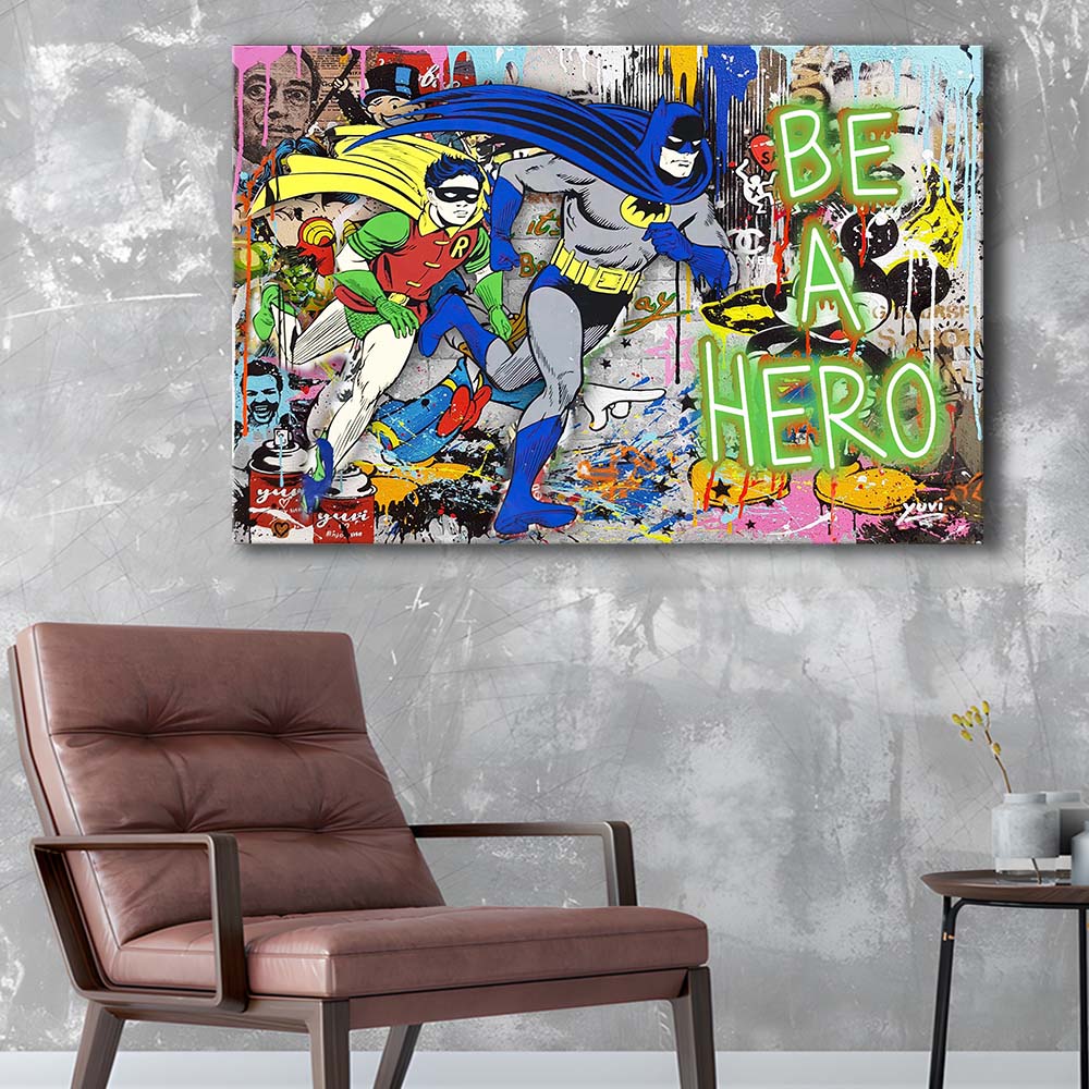 Be A Hero Art Print, Canvas Print Wall Art, Wall Decor, Neon Effect Art