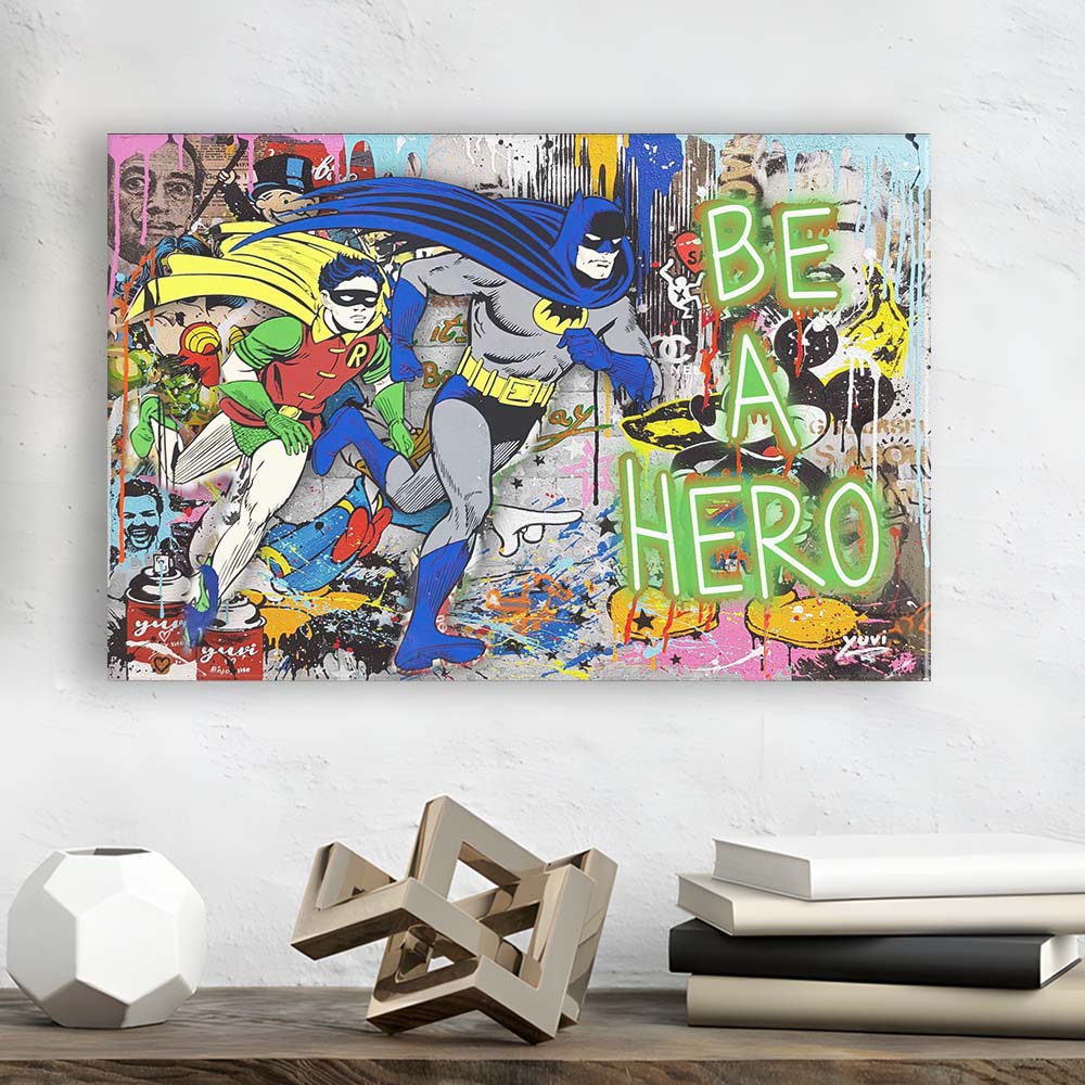 Be A Hero Art Print, Canvas Print Wall Art, Wall Decor, Neon Effect Art