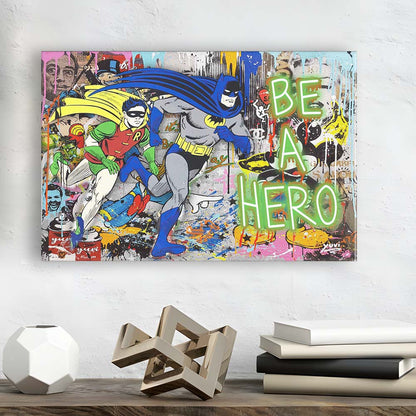 Be A Hero Art Print, Canvas Print Wall Art, Wall Decor, Neon Effect Art