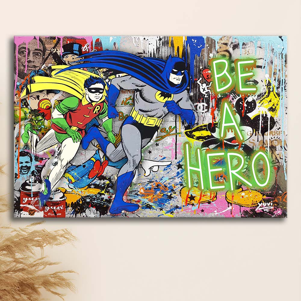 Be A Hero Art Print, Canvas Print Wall Art, Wall Decor, Neon Effect Art