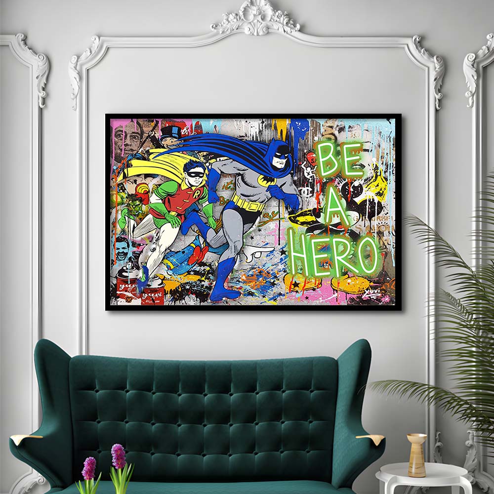 Be A Hero Art Print, Framed Art Print Wall Decor, Neon Art Print, Picture Framed