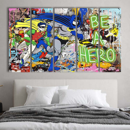 Be A Hero Art Print, Extra Large 5 Panels Multi Canvas Print Wall Art, Home Decor