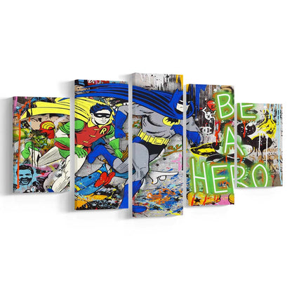 Be A Hero Art Print, 5 Panel Mixed Canvas Print Wall Art, Home Decor, Neon Canvas