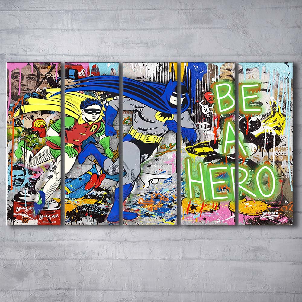 Be A Hero Art Print, Extra Large 5 Panels Multi Canvas Print Wall Art, Home Decor