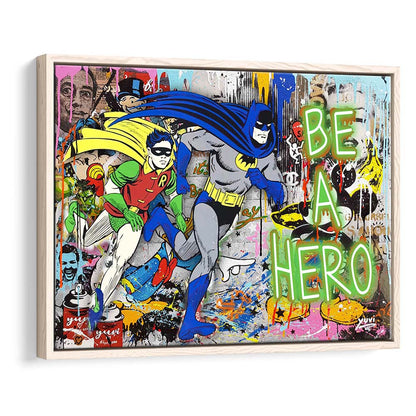 Be A Hero Art Print, Framed Canvas Print Wall Art Decor, Floating Frame, Neon Effect Art