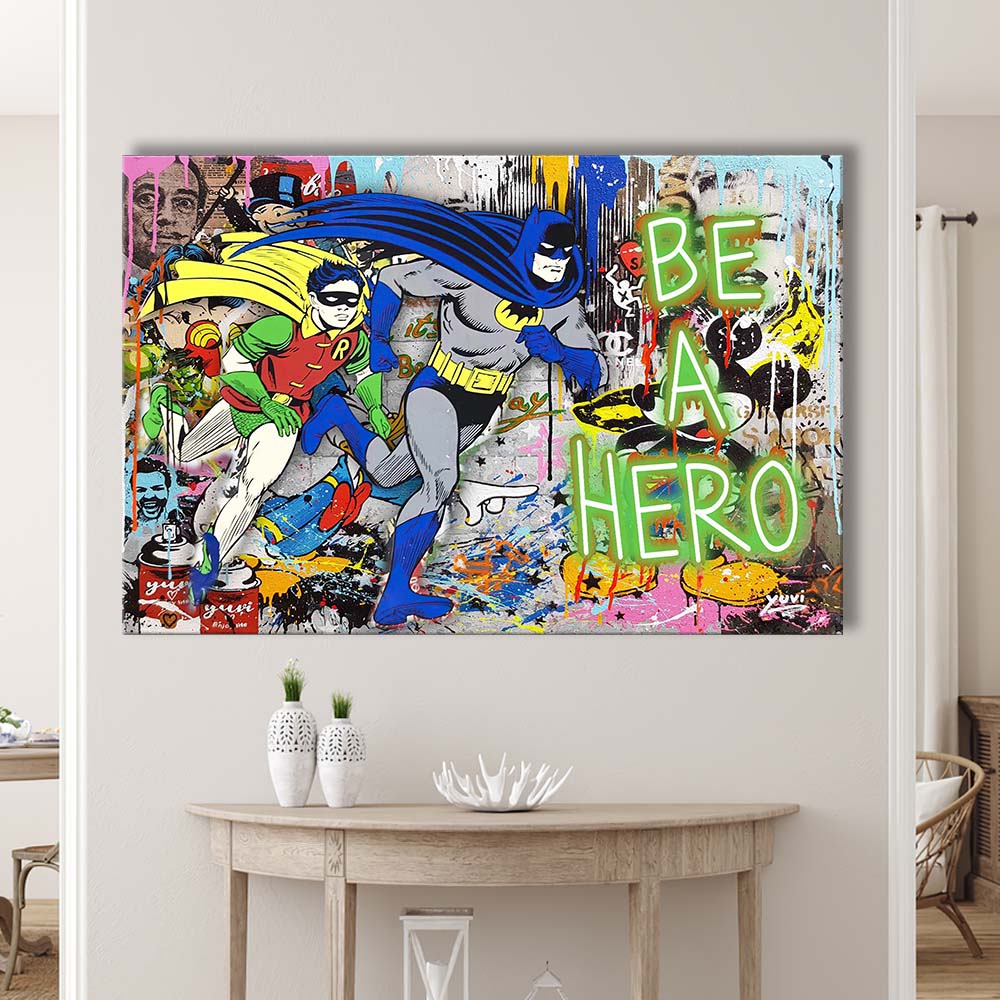 Be A Hero Art Print, Canvas Print Wall Art, Wall Decor, Neon Effect Art