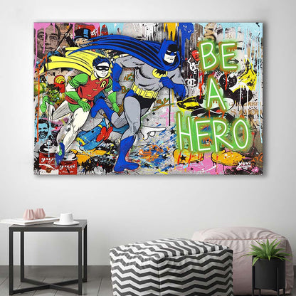 Be A Hero Art Print, Canvas Print Wall Art, Wall Decor, Neon Effect Art