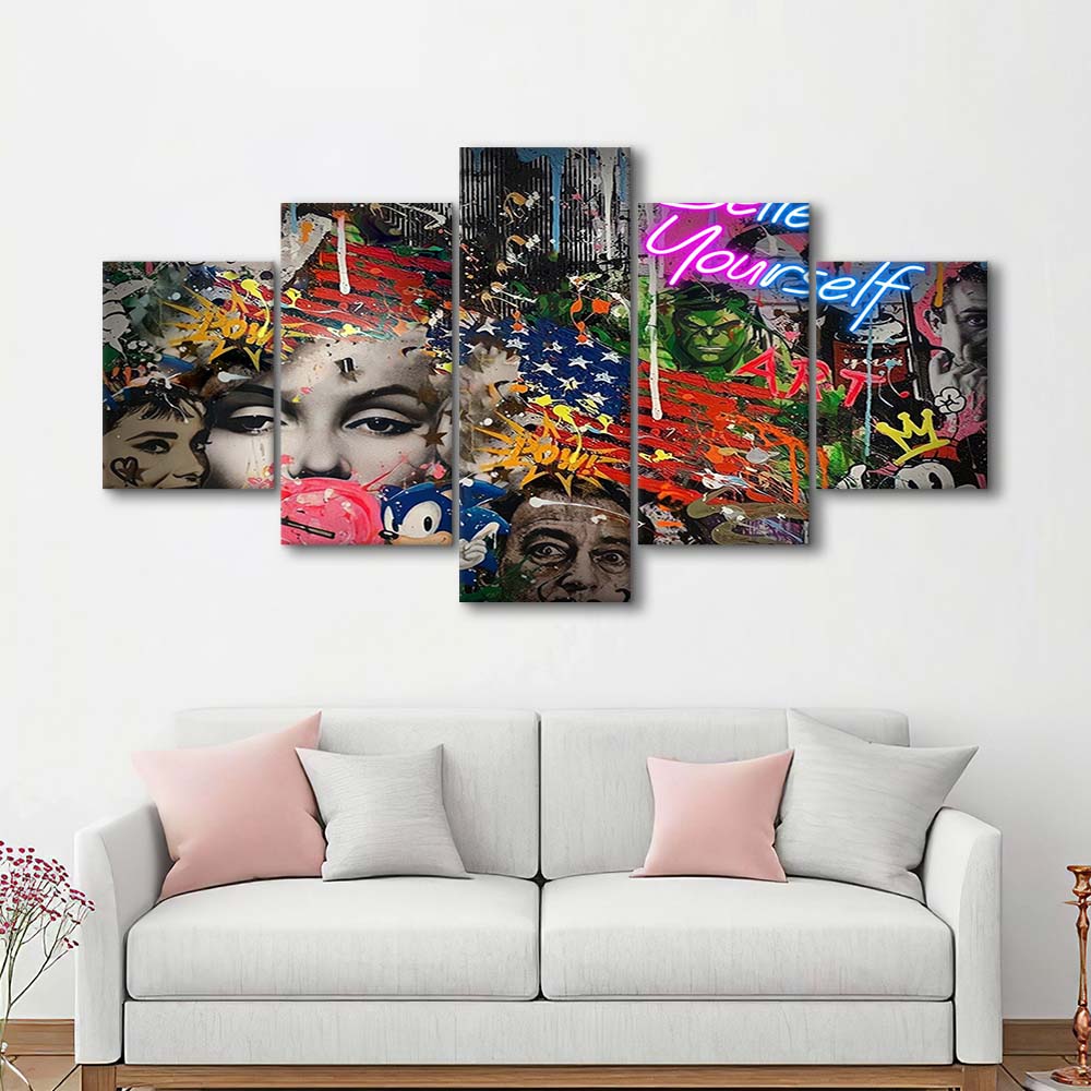 Be You, Believe In Yourself Art Print, 5 Panel Mixed Canvas Print Wall Art, Home Decor, Neon Canvas