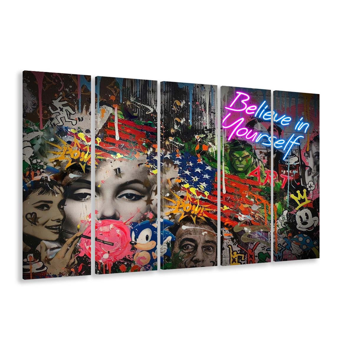 Be You, Believe In Yourself Art Print, Extra Large 5 Panels Multi Canvas Print Wall Art, Home Decor
