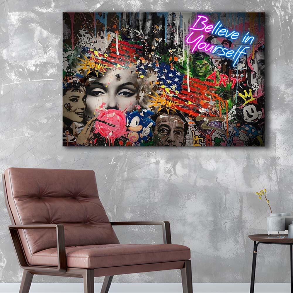 Be You, Believe In Yourself Art Print, Canvas Print Wall Art, Wall Decor, Neon Effect Art