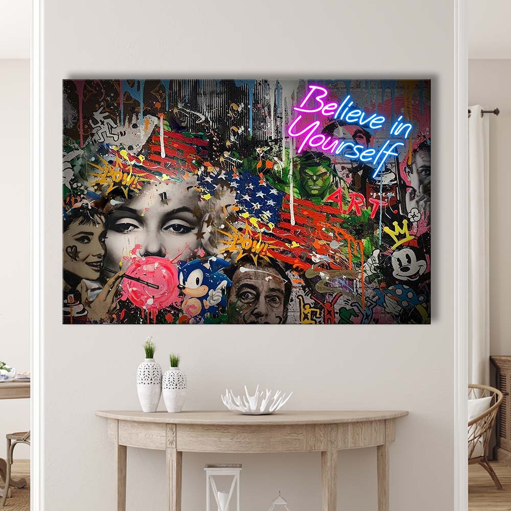Be You, Believe In Yourself Art Print, Canvas Print Wall Art, Wall Decor, Neon Effect Art