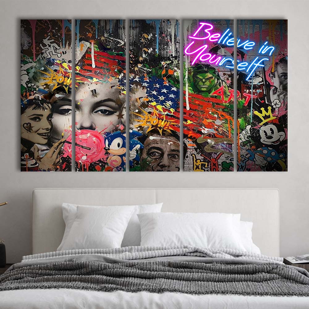 Be You, Believe In Yourself Art Print, Extra Large 5 Panels Multi Canvas Print Wall Art, Home Decor