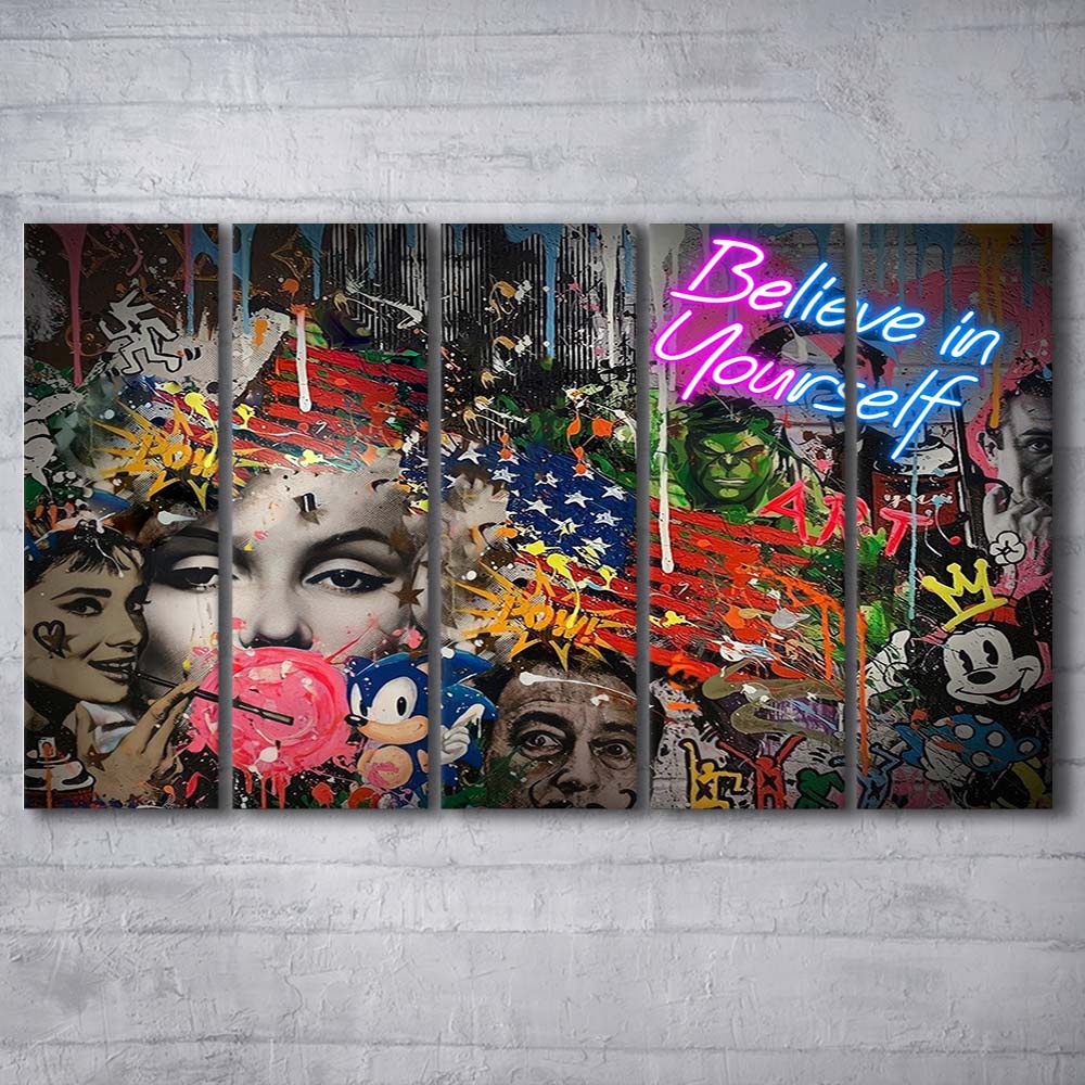 Be You, Believe In Yourself Art Print, Extra Large 5 Panels Multi Canvas Print Wall Art, Home Decor