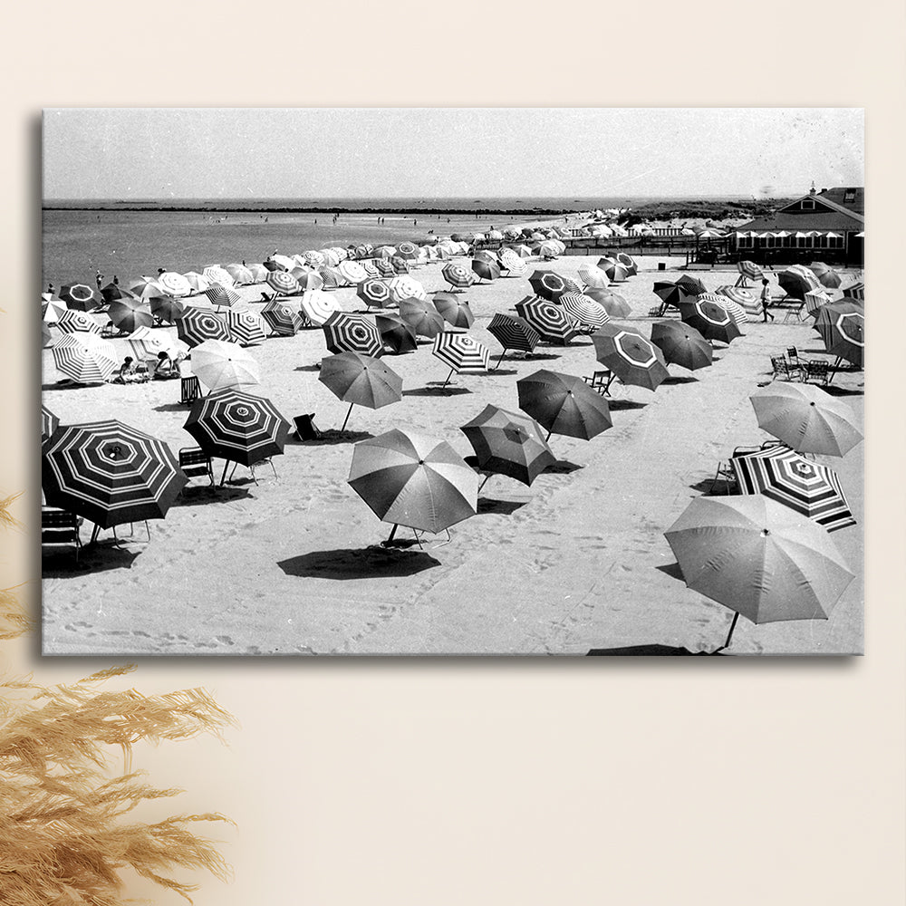 Beach Umbrella in Hawaii, Black and White, Summer Wall Art, Beach House Decor, Canvas Print Wall Art Decor