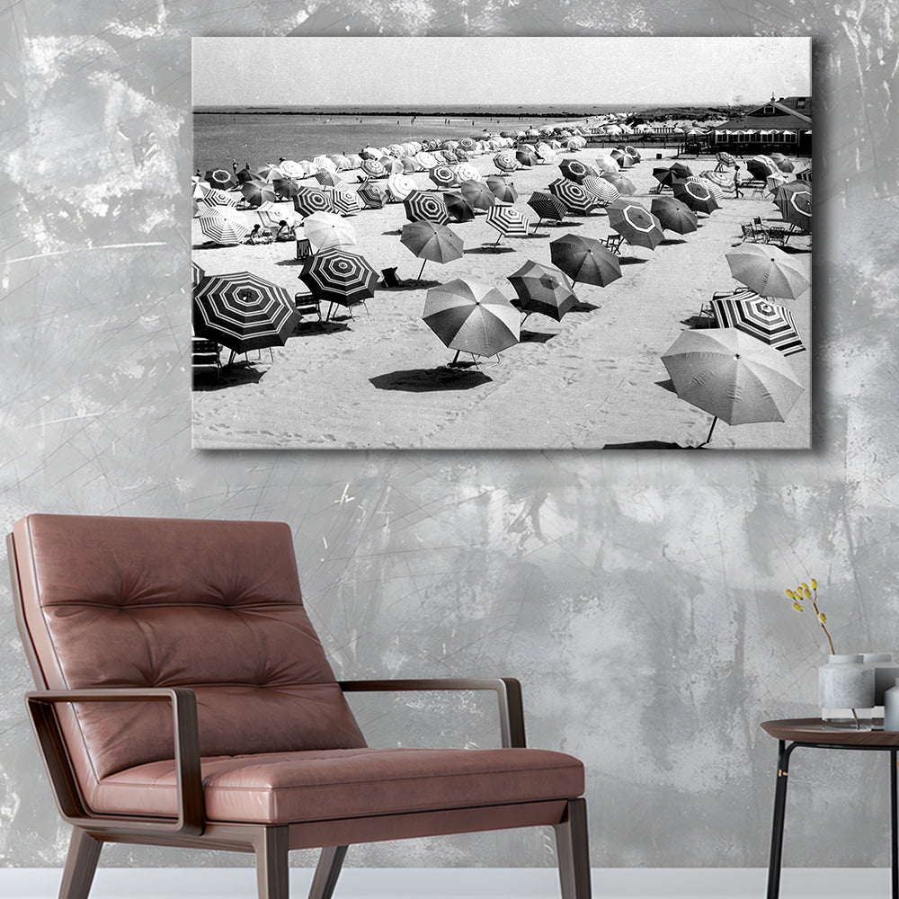 Beach Umbrella in Hawaii, Black and White, Summer Wall Art, Beach House Decor, Canvas Print Wall Art Decor