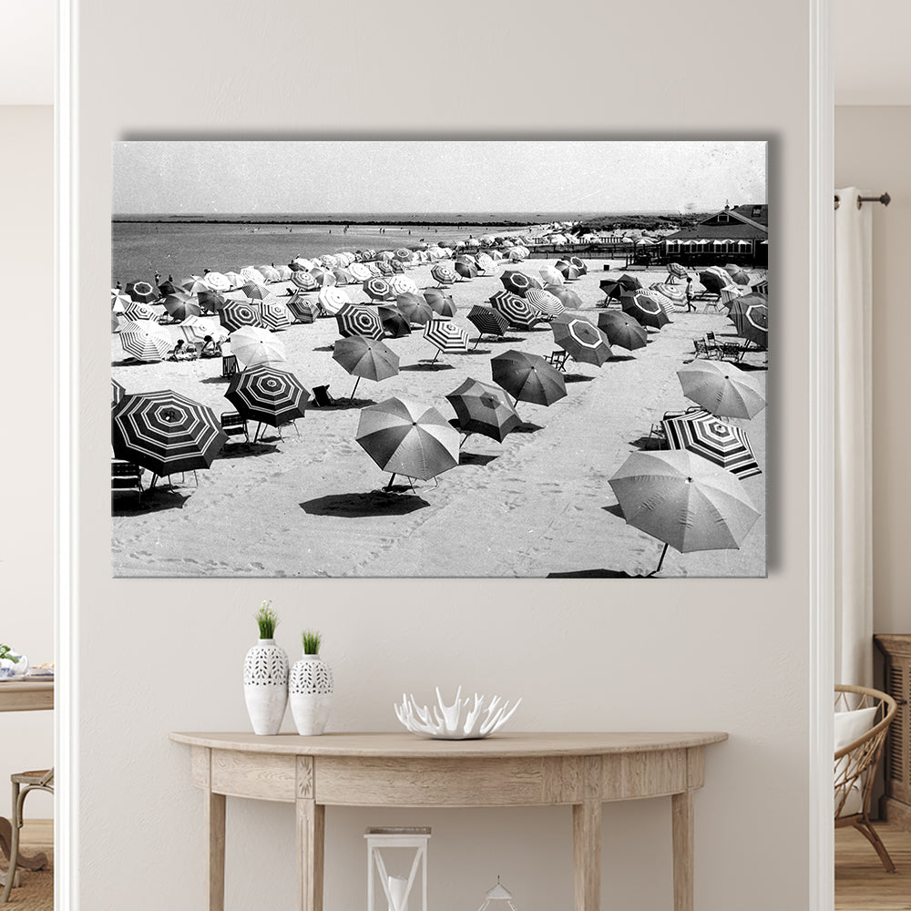 Beach Umbrella in Hawaii, Black and White, Summer Wall Art, Beach House Decor, Canvas Print Wall Art Decor