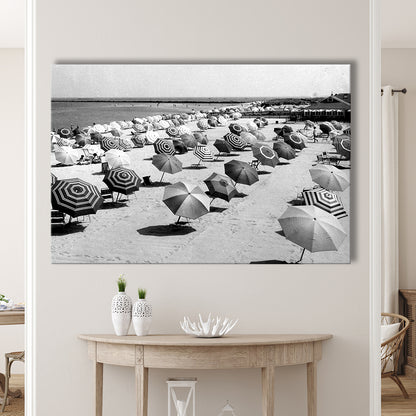 Beach Umbrella in Hawaii, Black and White, Summer Wall Art, Beach House Decor, Canvas Print Wall Art Decor